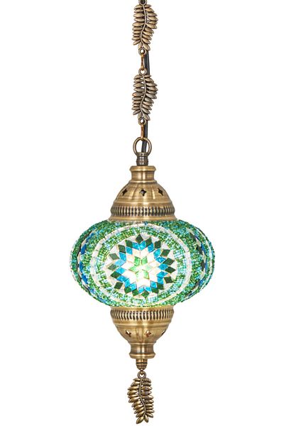 Demmex Handmade Authentic Mosaic Colored Glass Pendant Chandelier, Leaf Chain, 75cm