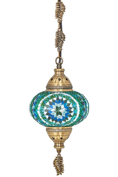 Demmex Handmade Authentic Mosaic Colored Glass Pendant Chandelier, Leaf Chain, 75cm