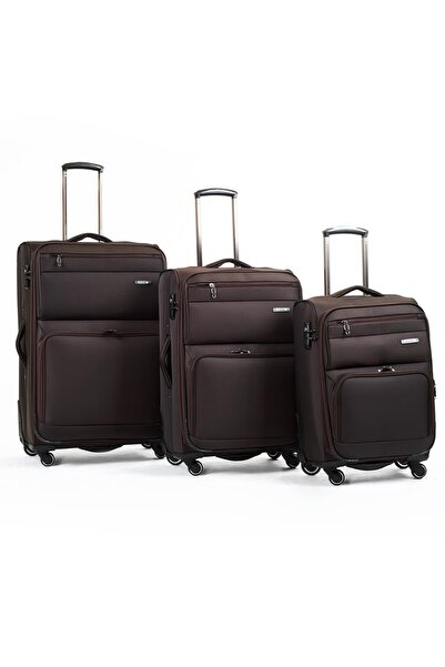 MÇS Lüx Kumaş 3'lü Valiz Set Kahverengi - V117