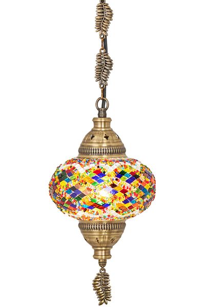 Demmex Handmade Authentic Mosaic Colored Glass Pendant Chandelier, Leaf Chain, 75cm