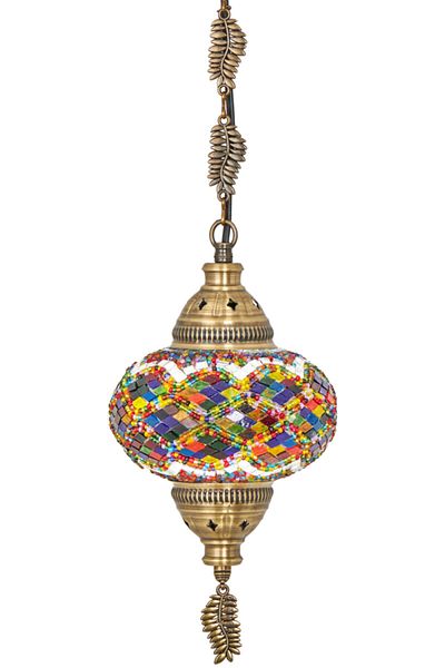 Demmex Handmade Authentic Mosaic Colored Glass Pendant Chandelier, Leaf Chain, 75cm