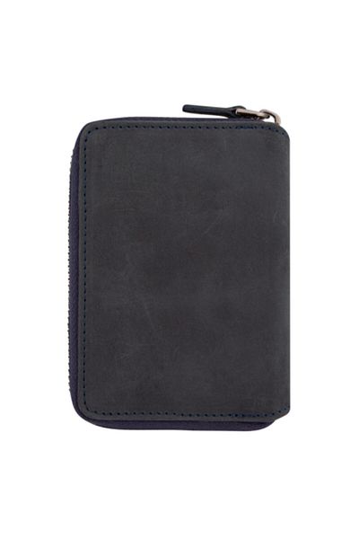 Garbalia Vintage Leather Zippered Navy Blue Unisex Card Holder Money Portfolio Calfskin