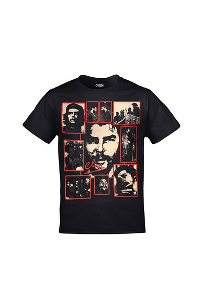 Orijin Tekstil Che Guevara Collage Unisex Front Back Black Tshirt