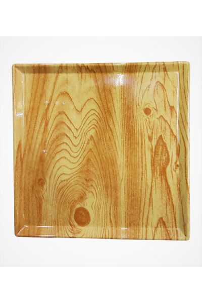Evren Wooden Patterned Presentation Plate Thermo Melamine