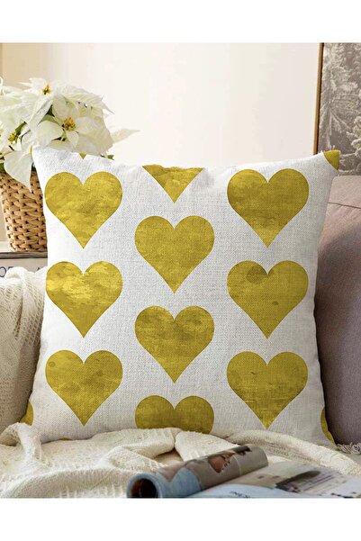 Realhomes Çift Taraflı Beyaz Zeminli Gold Renkli Kalp Desenli Dijital Baskılı...