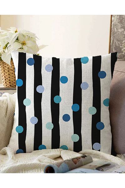 Realhomes Husă de pernă tricotată Raschel cu buline colorate, cu desen geometric pe fundal alb cu două fețe