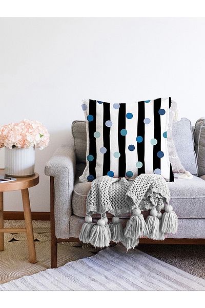 Realhomes Husă de pernă tricotată Raschel cu buline colorate, cu desen geometric pe fundal alb cu două fețe