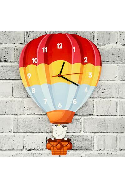 Fs Ahşap Uçan Balon Çocuk Odası Sarkaçlı Duvar Saati
