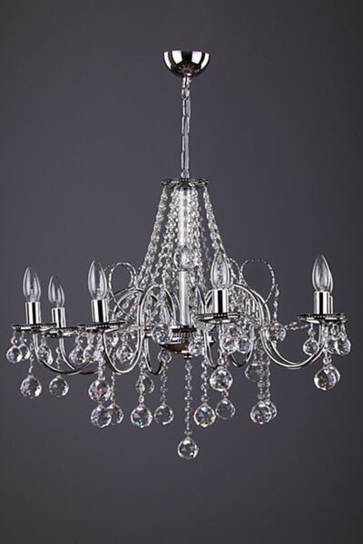 Avize çarşısı Panama 6 Kollu Kristal Taşlı Krom Avize Bs.0720-51-06