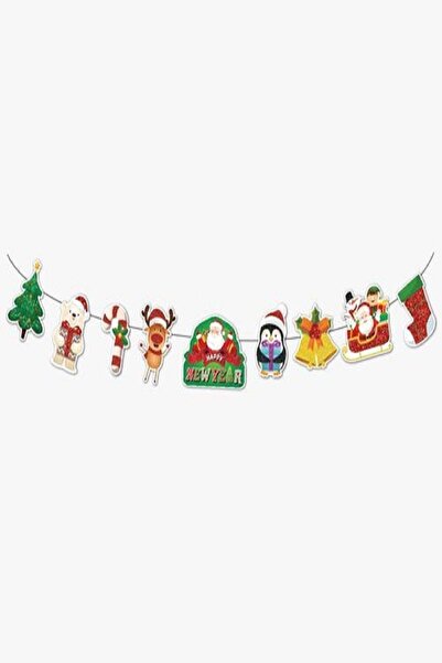 Happyland Noel Baba & Çam Ağacı Model Yılbaşı Çift Taraflı Simli Banner