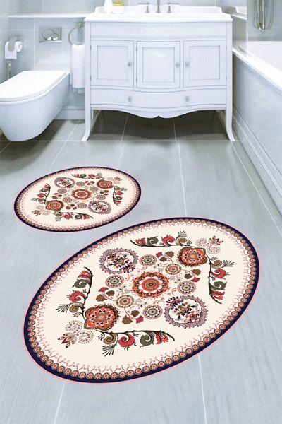MODANOİVA سجادة حمام بيضاوية حديثة مكونة من قطعتين (50x60 - 60x100)