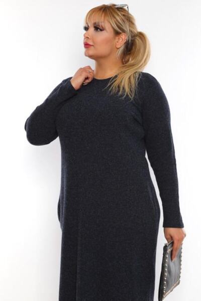 Şirin Butik Γυναικείο Μακρύ Φόρεμα Μπλε Navy Blue Crushed Καμισόλα