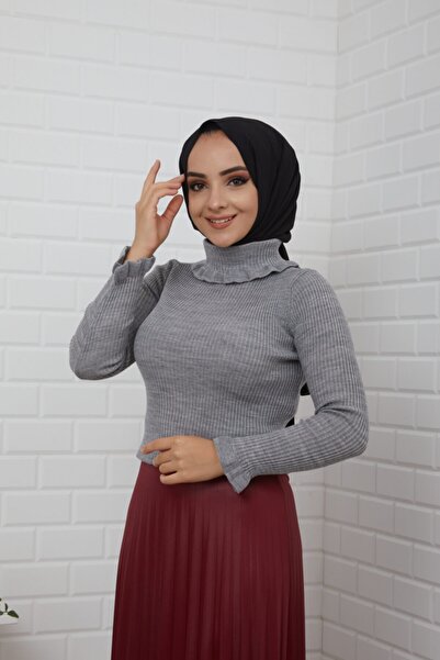 ALLMİRA FASHION Kadın Gri Fırfırlı Badi