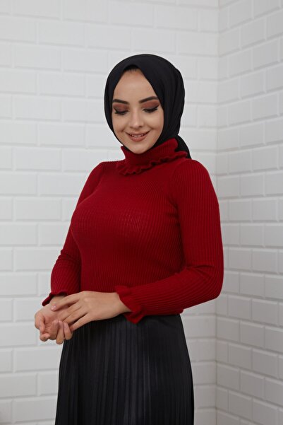 ALLMİRA FASHION Kadın Bordo Fırfırlı Badi