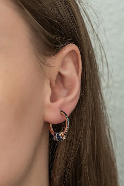 Nereze Kadın Gümüş Renk Geçişli Halka Tasarım Küpe 925 Ayar