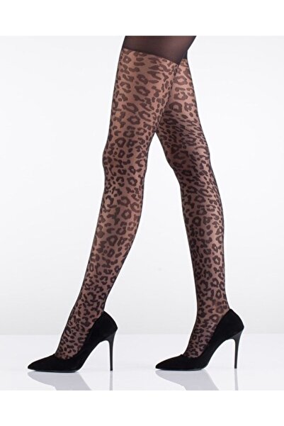 Genel Markalar Leopar Desenli İnce Külotlu Çorap