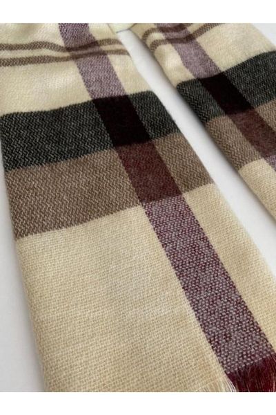 Mathilda Aksesuar Beige Striped Soft Textured Scarf