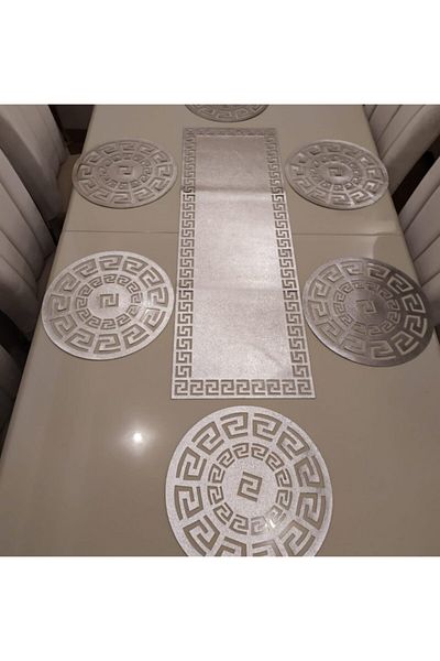 SEHARA Από συνθετικό δέρμα Runner - 100x33cm, 1 τεμάχιο, 6 τεμάχια 33cm Σετ παρουσίασης φαγητού σερβιρίσματος, ασημένιο φύλλο 7 τεμάχια