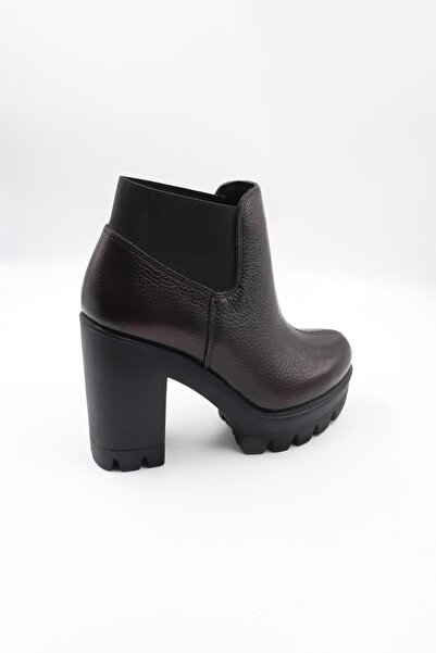 Impero Hakiki Açma Bordo Floter Deri Yüksek Kalın Topuklu Lastikli Bot