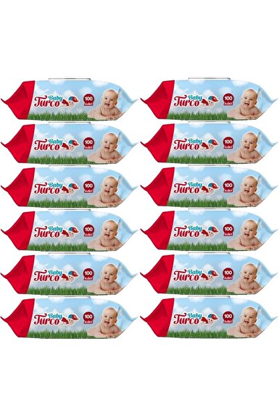 Baby Turco Islak Havlu Mendil Klasik Plastik Kapaklı 12'li Set 1200 Yaprak