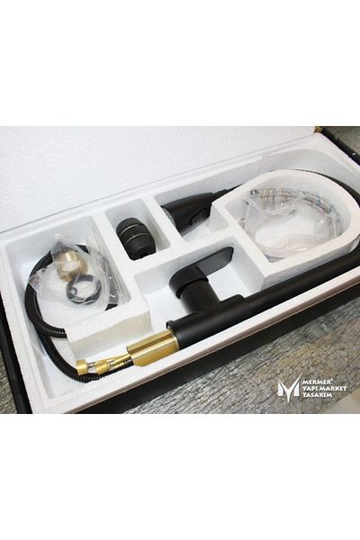 MYM Mermer Yapı Market Tasarım Black Sink Faucet with Sprayer - with Hose