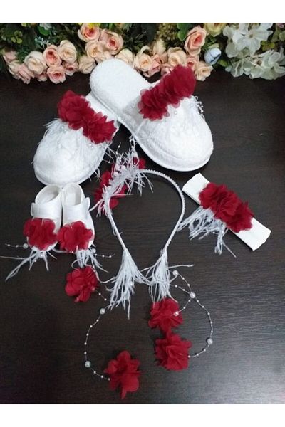 SÜSLÜTASARIM Maternity Slippers and Crown Baby Booties and Bandana Set – Maternity Set – Maternity Set – Maternity Set