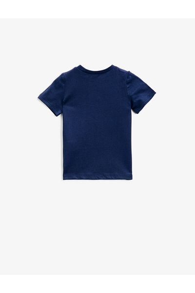 Koton Baby Boy Navy Blue Short Sleeve Printed Crew Neck Cotton T-Shirt