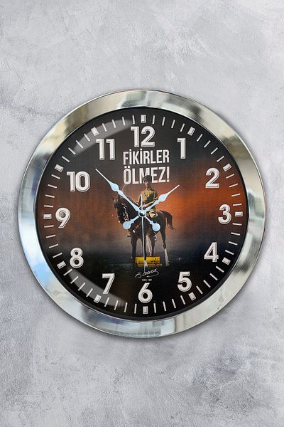 Kasva Concept Gift 36 Cm Chrome Metal Gazi M. Kemal Atatürk Wall Clock