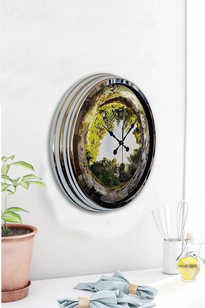 Kasva Concept 40 cm Chrome Metal Tree Wall Clock Gift