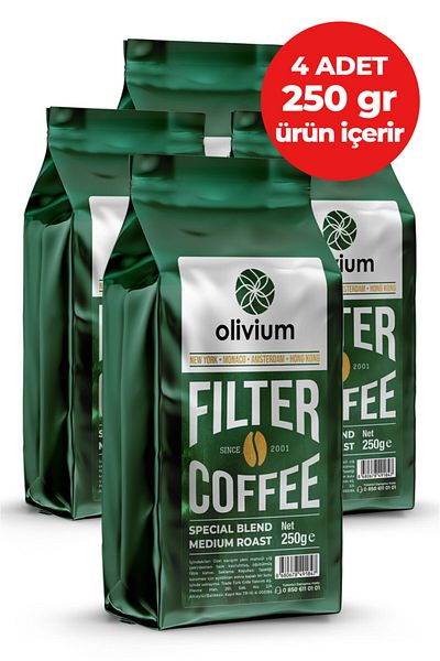 Olivium 4 Packs of 250 Grams of Ground Filter Coffee (Contains 4 Pieces of 250 Grams Product)