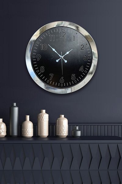Kasva Concept Gift 36 cm Chrome Metal Black Wall Clock