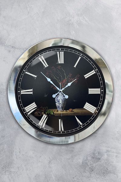 Kasva Concept Gift 36 cm Chrome Metal Vase Flower Wall Clock