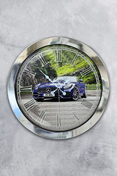 Kasva Concept Gift 36 cm Chrome Metal Mercedes Wall Clock