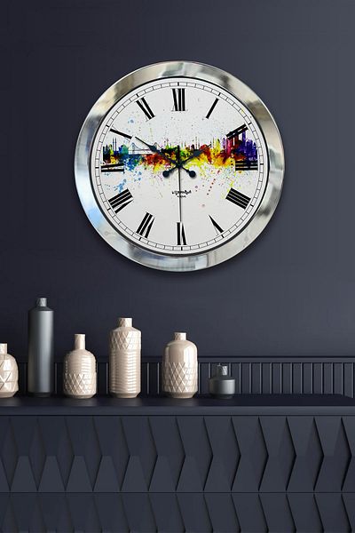 Kasva Concept 36 cm Chrome Metal Istanbul Themed Wall Clock
