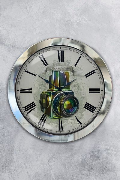 Kasva Concept Gift 36 cm Chrome Metal Photo Wall Clock