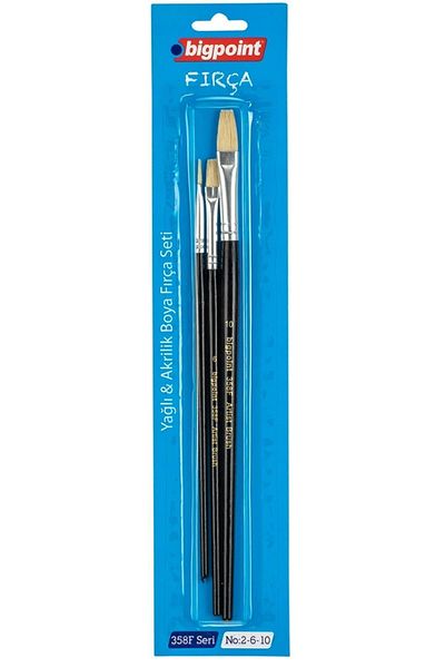 Bigpoint 358F Series - Flat Cut Brush 2-6-10 Blister Set 3 Pieces