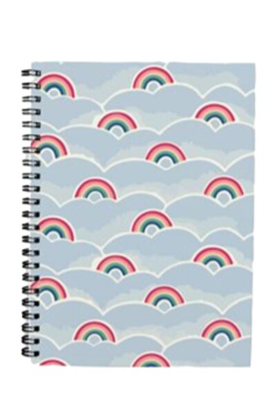 Bikutumutluluk Gift - N0109 A5 Design Spiral Notebook - Blue Clouds and Rainbow