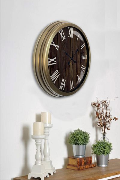 Kasva Concept Ceas de perete din lemn din metal antic de 40 cm