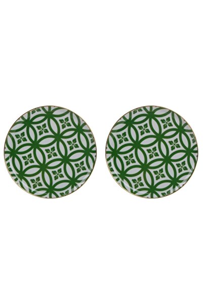 Porland Morocco Desen Yeşil Düz Tabak 20cm 2'li