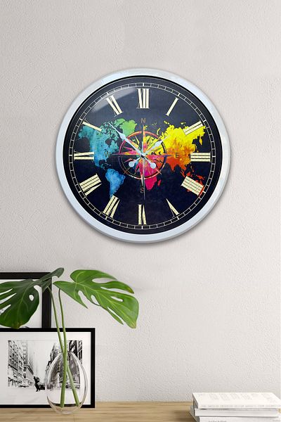 Kasva Concept Cadou 40 Cm Ceas de Perete Busola Metal Alb