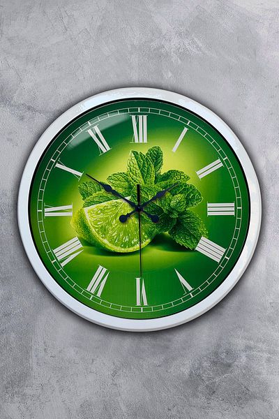Kasva Concept Gift 40 cm White Metal Lemon Themed Kitchen Wall Clock