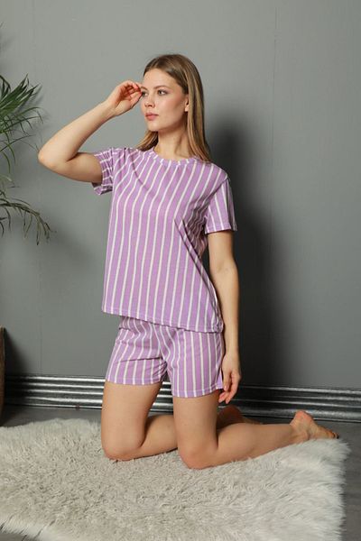 fehika Women's Lilac Crew Neck Short Pajama Set with Printed Shorts