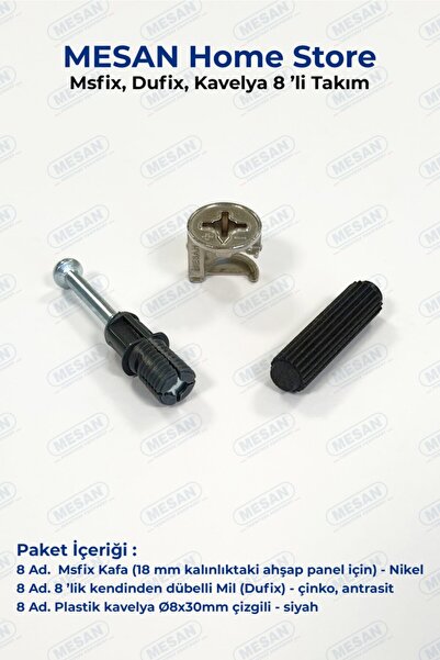 MesanStore Minifix 8'li Takım Set - Minifiks Gövde + Kendinden Dübelli Mil + ...
