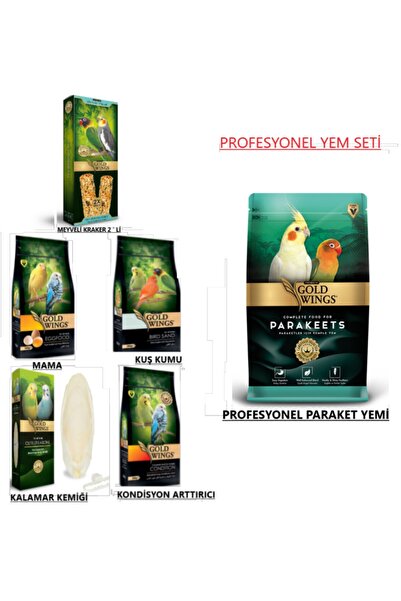 Gold Wings Premium Paraket Papağan Kuşu Kraker Mama Kuş Kumu Yem Seti