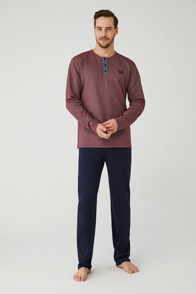 Mod Collection طقم بيجامة رجالي باللون العنابي