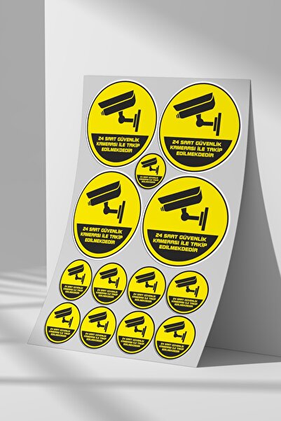 Sticker Market Güvenlik Kamera Uyarı Sticker Seti, Düz Yüzeyler Için A4 Boyut...