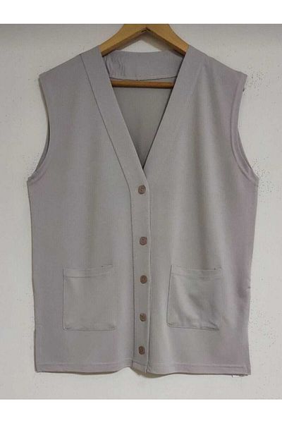 Fresh&Moda Women's Cream Mother Summer Combed Cotton Pocket Vest