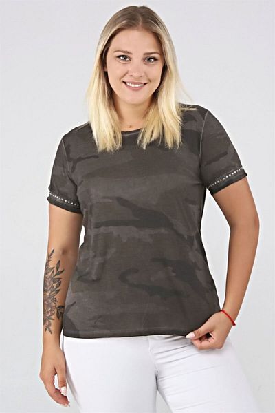 Seamoda Camouflage Printed Sleeve Staple Printed Tshirt-anthracite