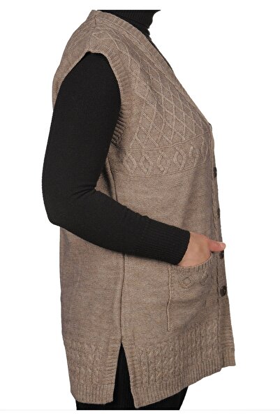 Fresh&Moda Plus Size Women's Mink Buttoned Vest