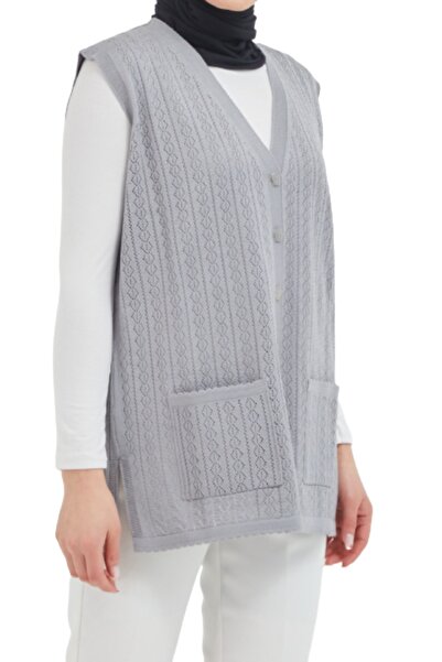 Fresh&Moda Buttoned Gray Mercerized Vest